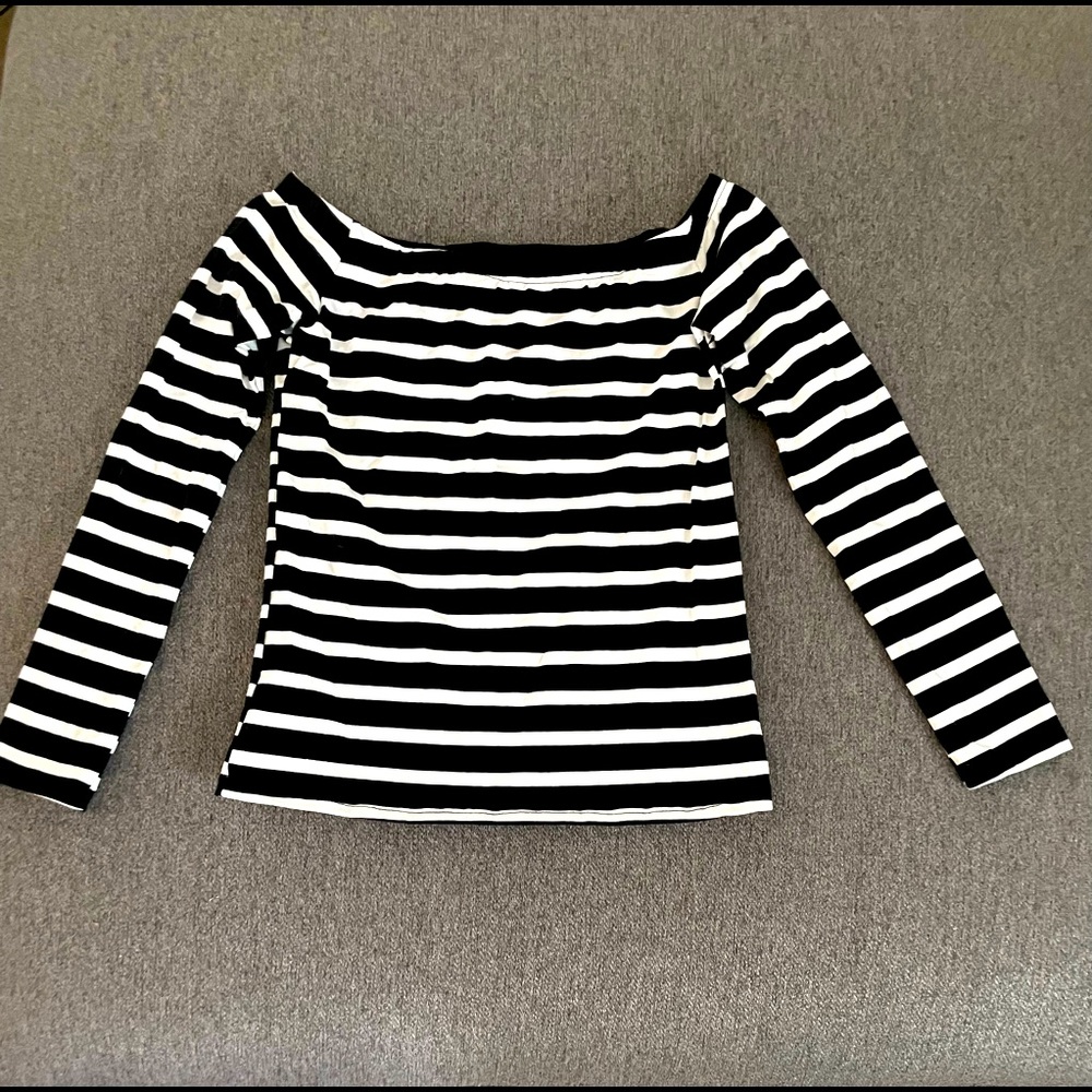 Women’s Large, Cotton, Long Sleeve Off the Shoulder Shirt, Stripped Pattern